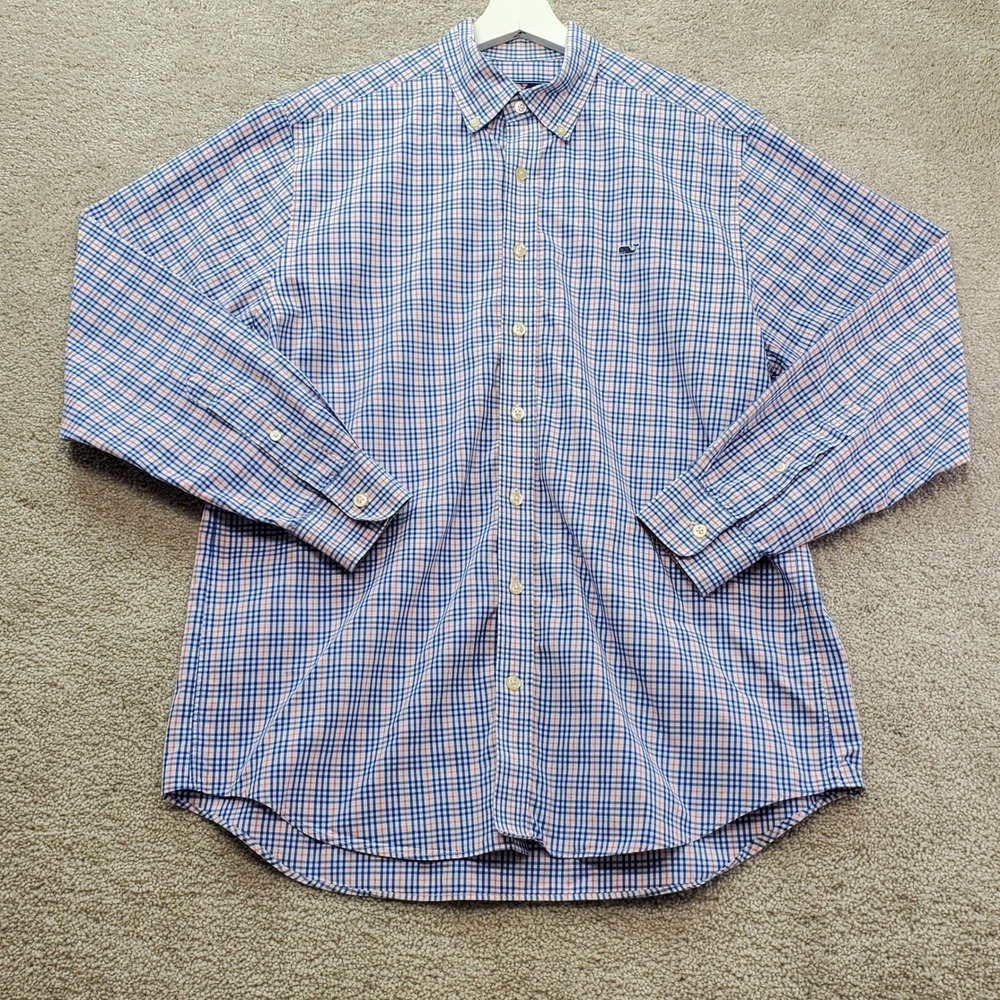 Vineyard Vines Slim Fit Whale Shirt Mens L Multi Pink Blue Plaid Preppy Career